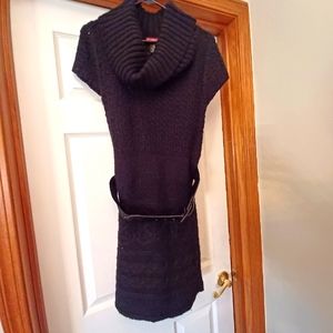 Black sweater dress with belt